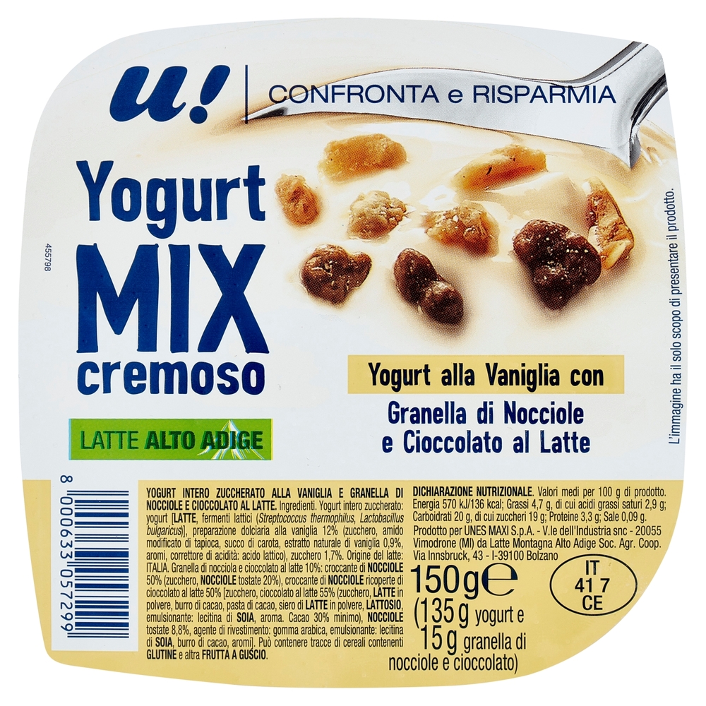 Yogurt Mix alla Vaniglia con Granella di Nocciole e Cioccolato al Latte U! Confronta e Risparmia